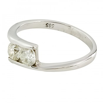 14ct White Gold Diamond 2 Stone Ring Size M